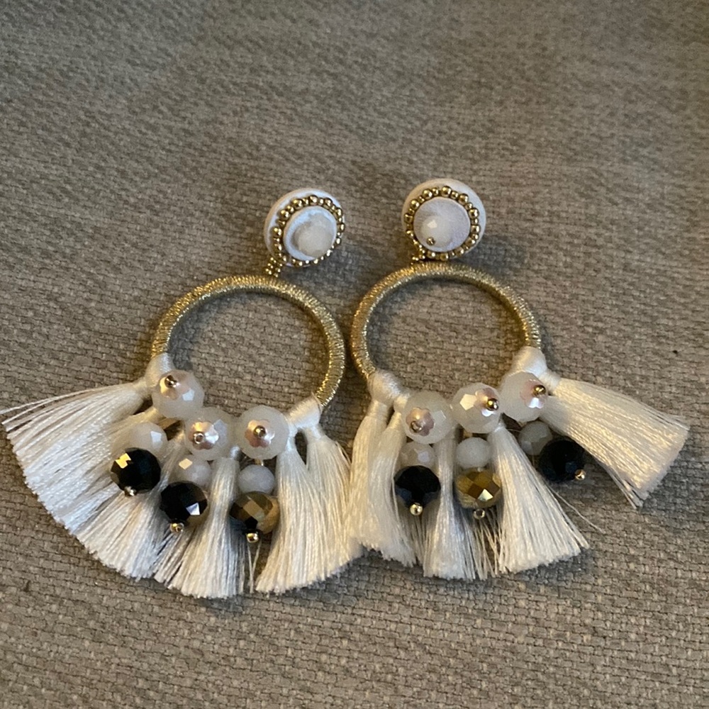 Stella & Dot White Fringe Jewel Earrings